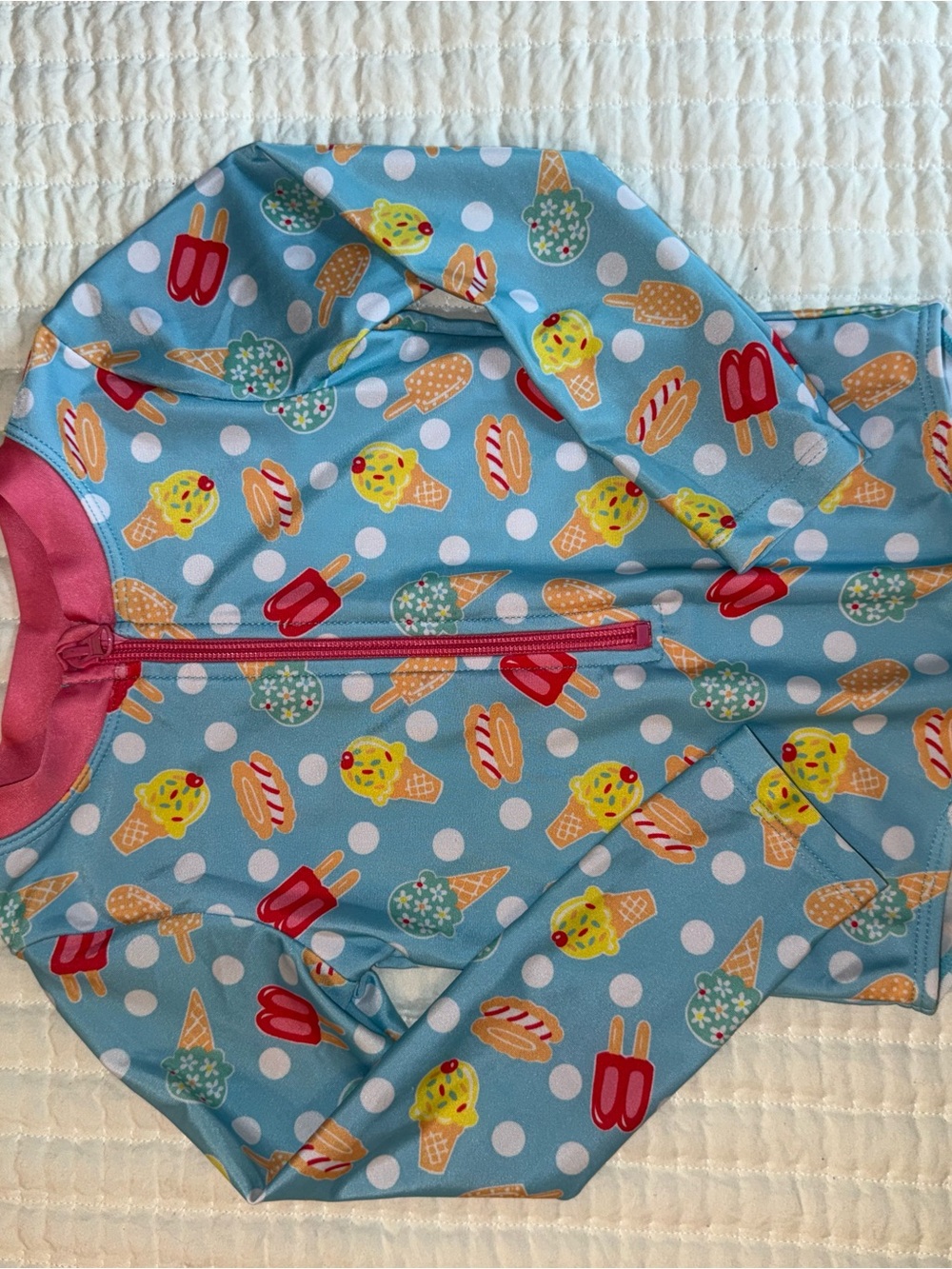Girls Pink Swim Top with Ice Cream Print